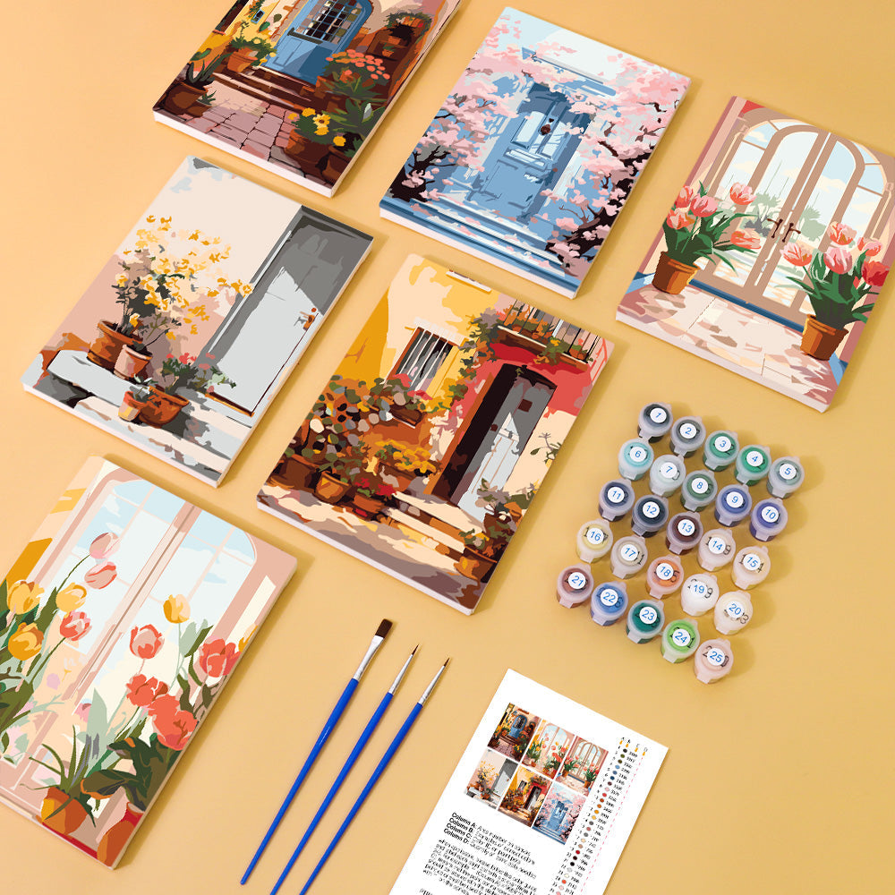 [PRE-ORDER] Mini Paint by Numbers 15x20cm (6 pieces) - European Architecture and Flowers