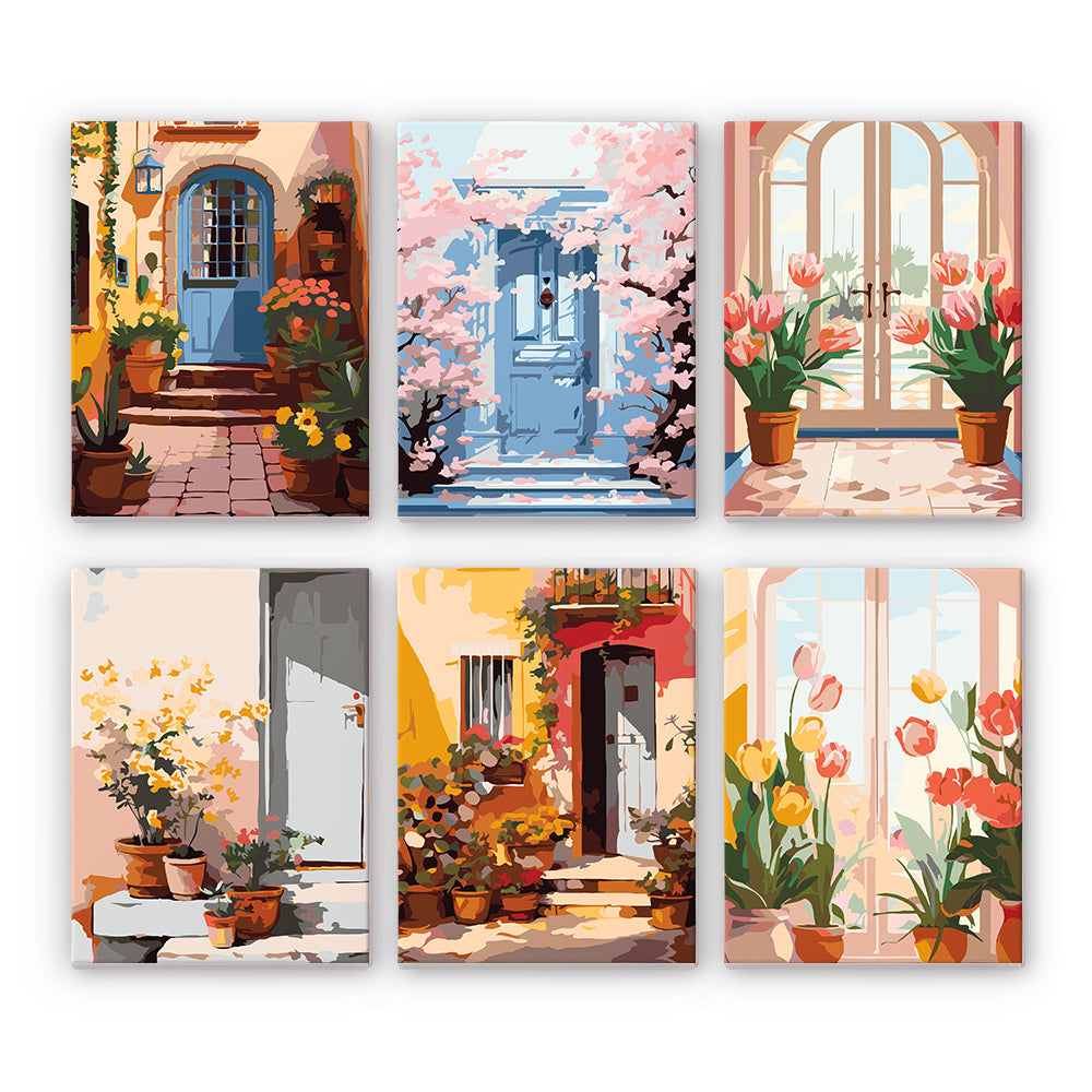 [PRE-ORDER] Mini Serie Paint by Numbers 15x20cm Framed Canvas (6 pieces) - European Architecture and Flowers