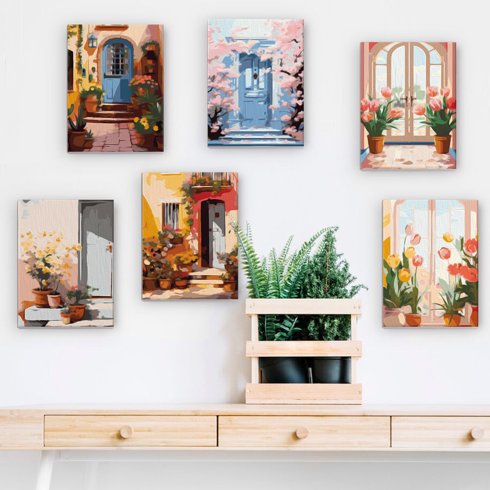 [PRE-ORDER] Mini Paint by Numbers 15x20cm Framed Canvas (6 pieces) - European Architecture and Flowers