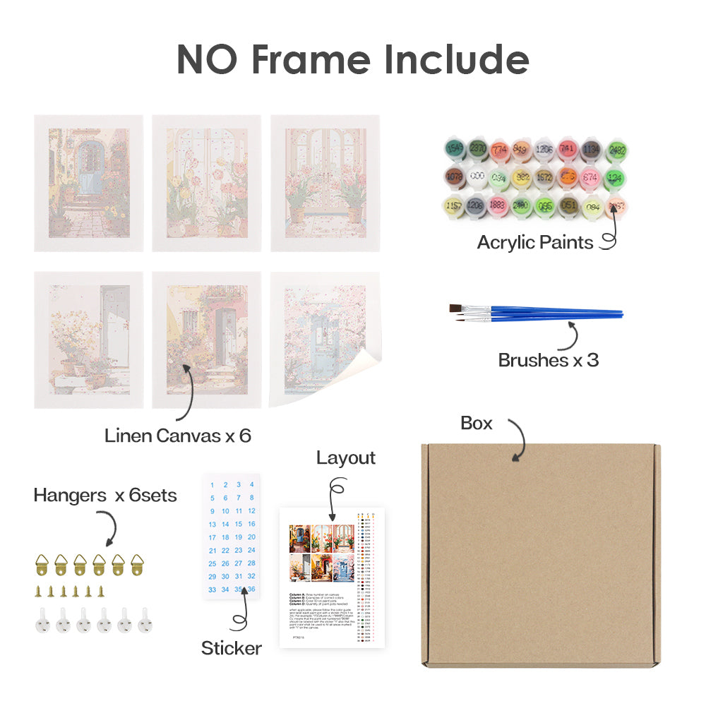 [PRE-ORDER] Mini Paint by Numbers 15x20cm Framed Canvas (6 pieces) - European Architecture and Flowers