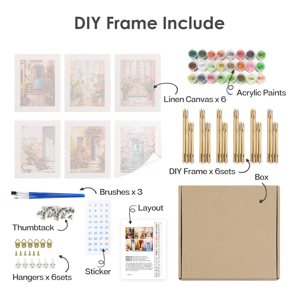 [PRE-ORDER] Mini Paint by Numbers 15x20cm (6 pieces) - European Architecture and Flowers