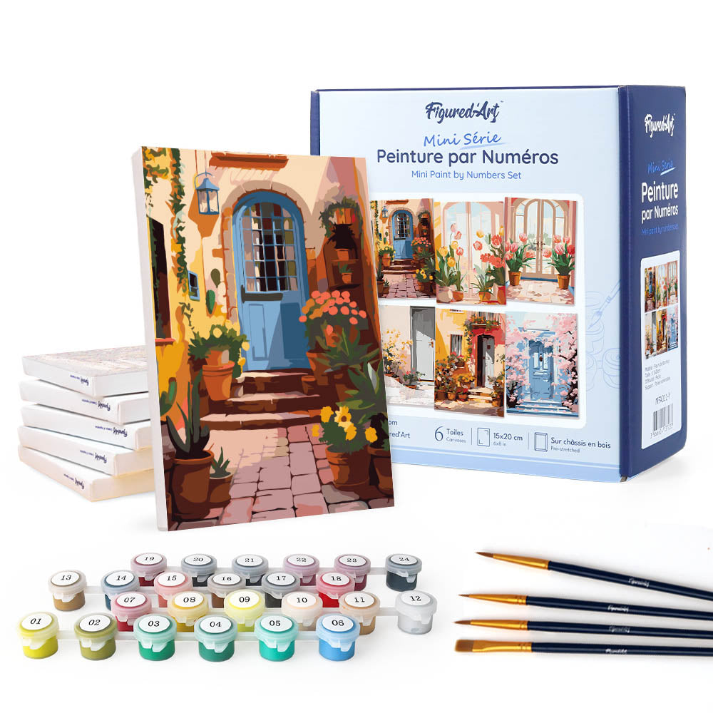 Mini Paint by numbers 6 pieces - European Architecture and Flowers