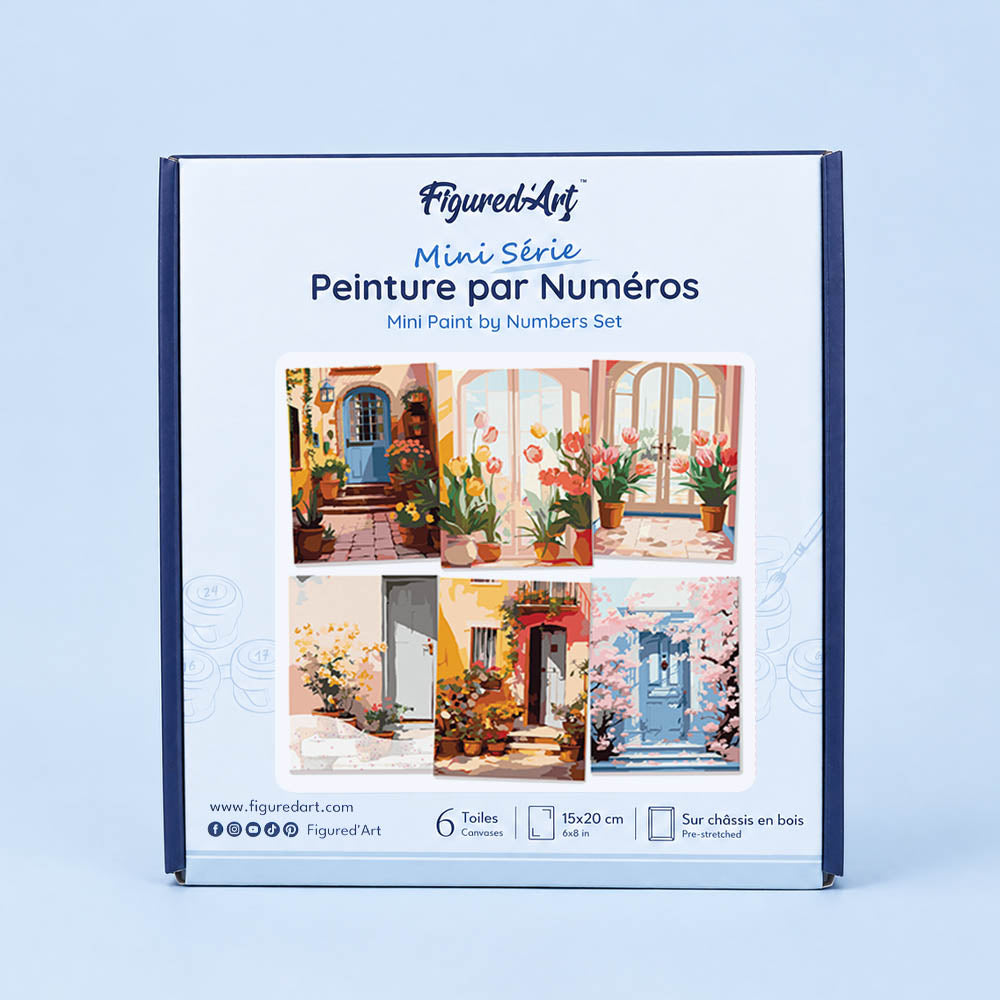 [PRE-ORDER] Mini Serie Paint by Numbers 15x20cm Framed Canvas (6 pieces) - European Architecture and Flowers