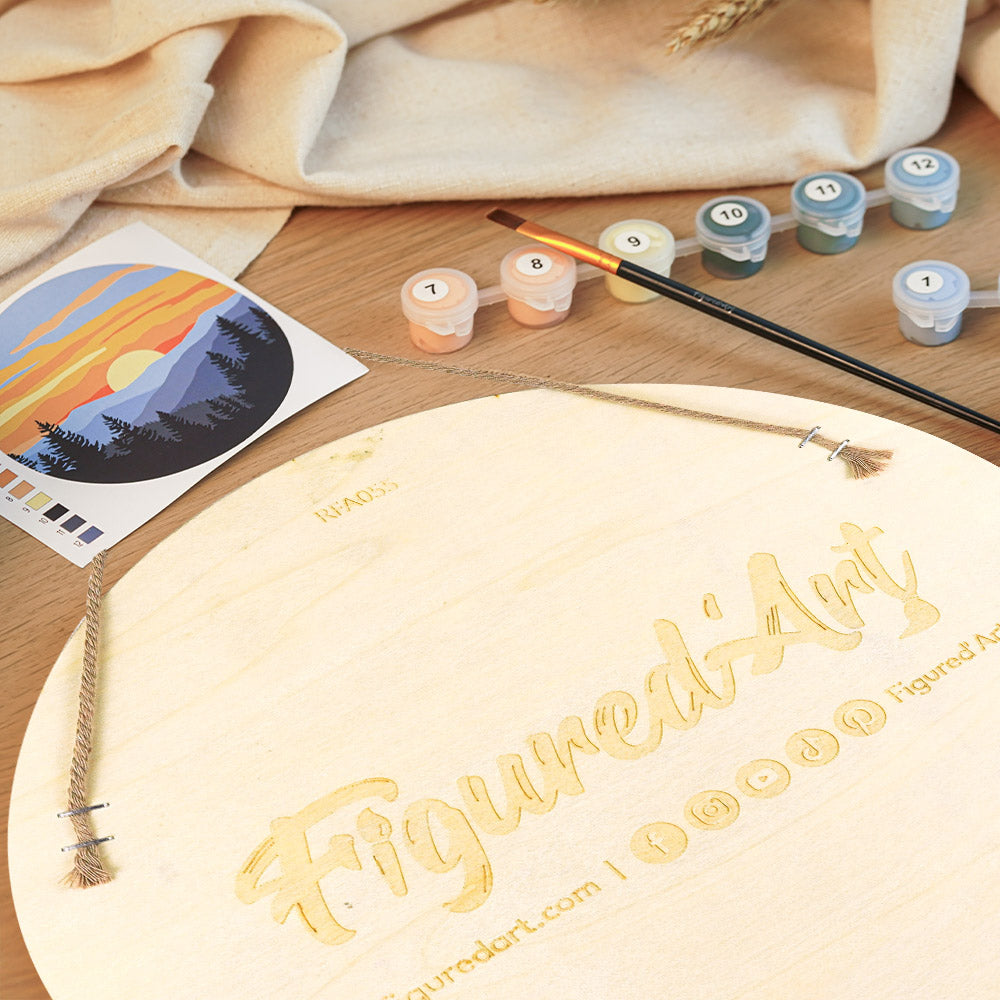 Paint by numbers on Wood Slice - Morning Coffee