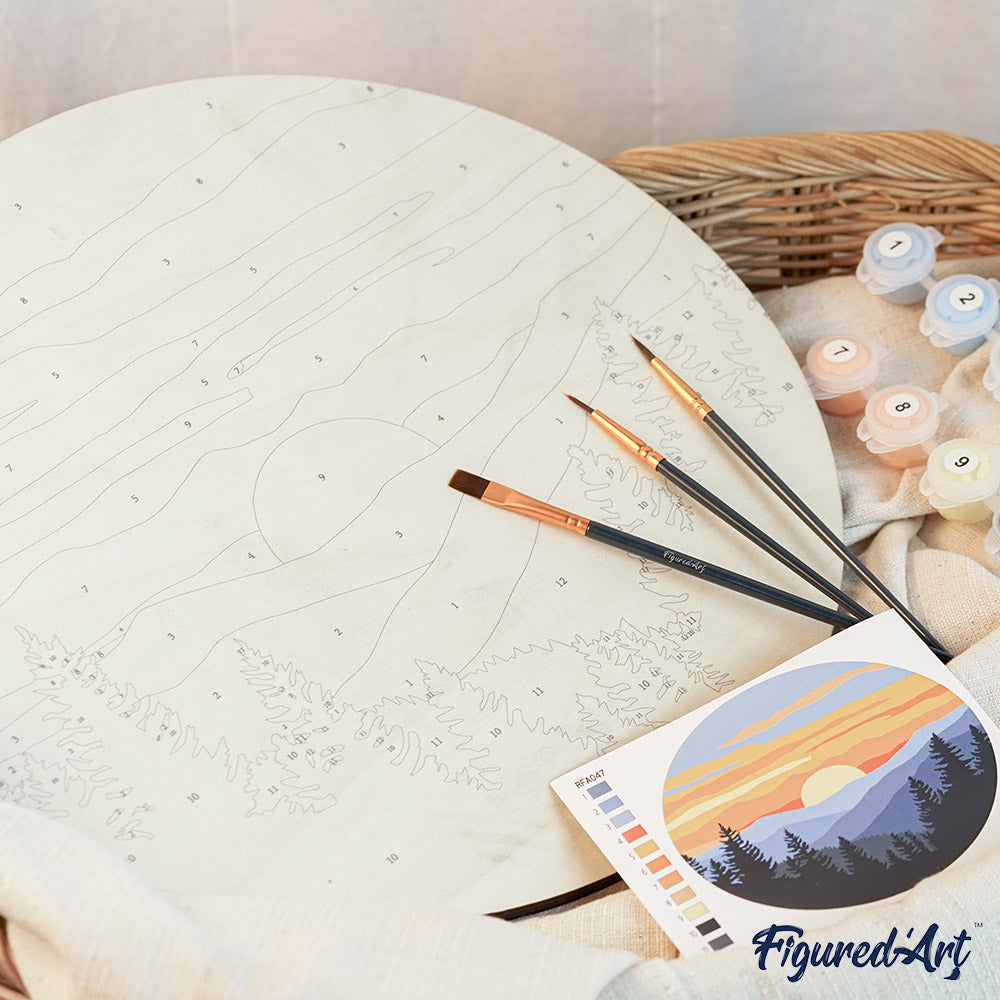 Paint by numbers on Wood Slice - Sunburst Mandala