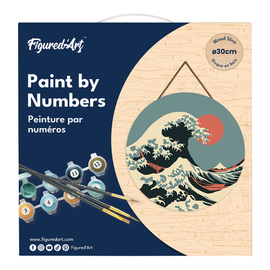 Paint by numbers on Wood Slice - The Great Wave