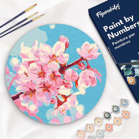 Paint by numbers on Wood Slice - Cherry Blossom Figured'Art UK