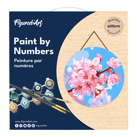 Paint by numbers on Wood Slice - Cherry Blossom