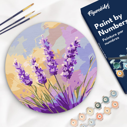 Paint by numbers on Wood Slice - Lavender Figured'Art UK