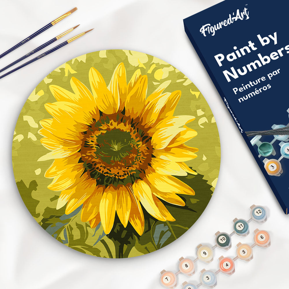 Paint by numbers on Wood Slice - Sunflower Figured'Art UK