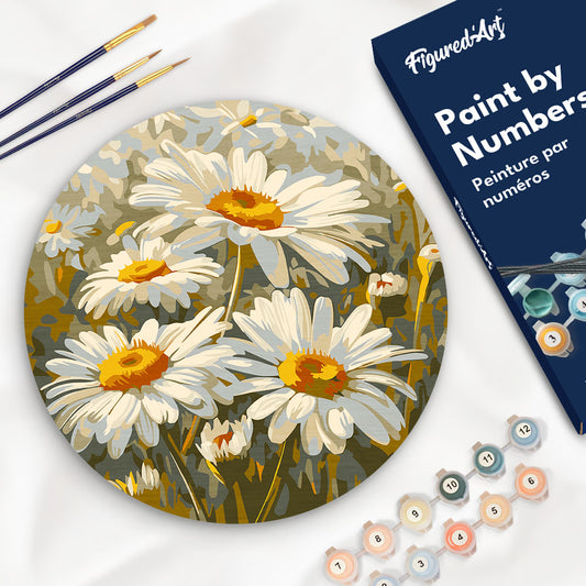 Paint by numbers on Wood Slice - Daisies Figured'Art UK