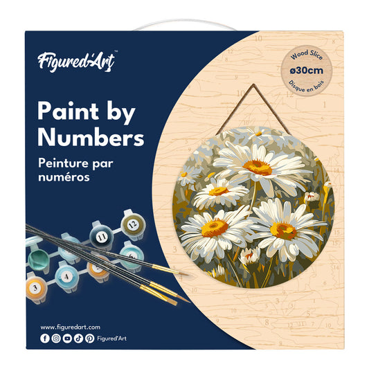 Paint by numbers on Wood Slice - Daisies