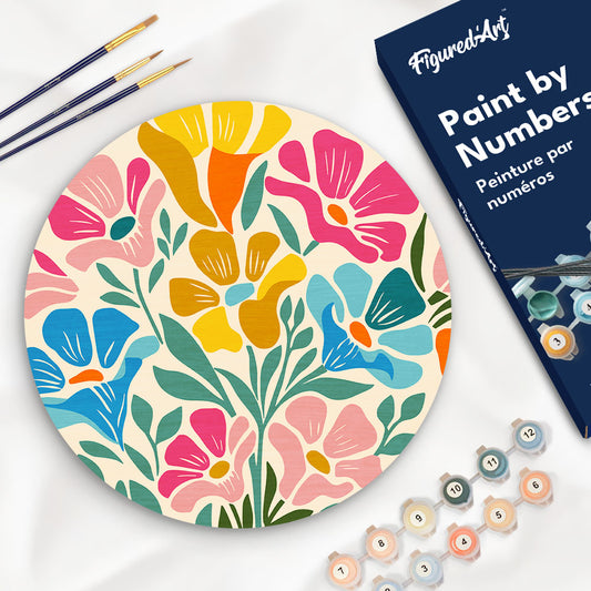 Paint by numbers on Wood Slice - Colorful Floral Pattern Figured'Art UK
