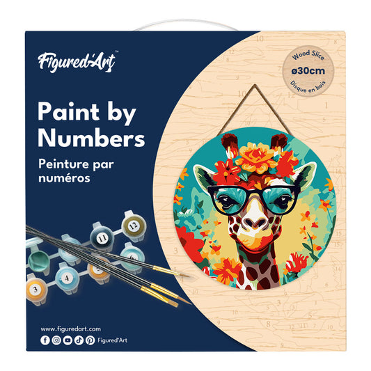 Paint by numbers on Wood Slice - Fantasy Giraffe and Flowers