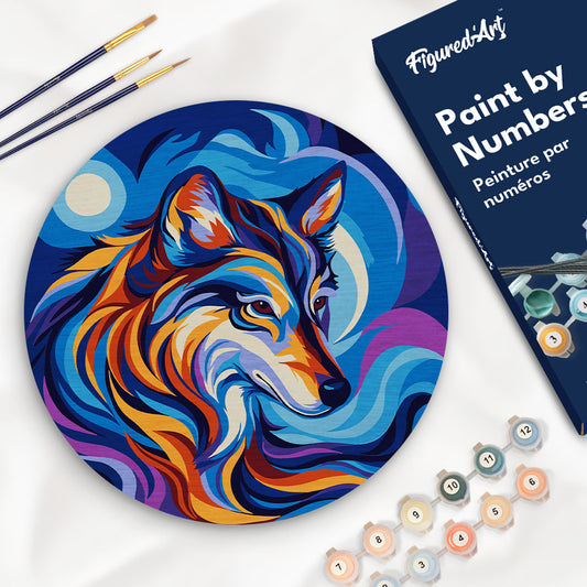 Paint by numbers on Wood Slice - Wolf Figured'Art UK