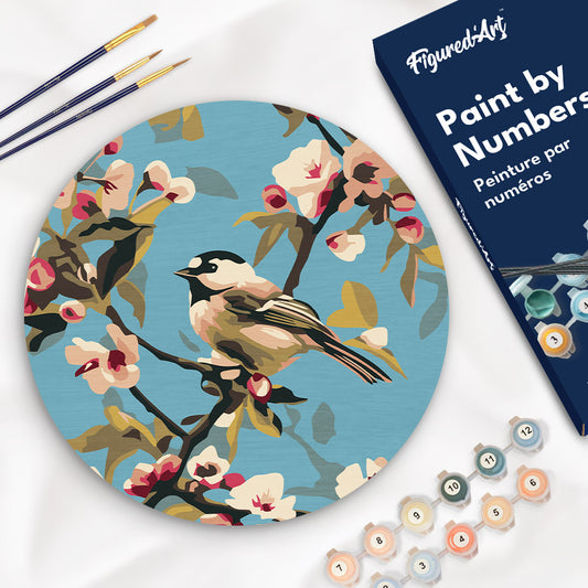 Paint by numbers on Wood Slice - Bird on Branch Figured'Art UK