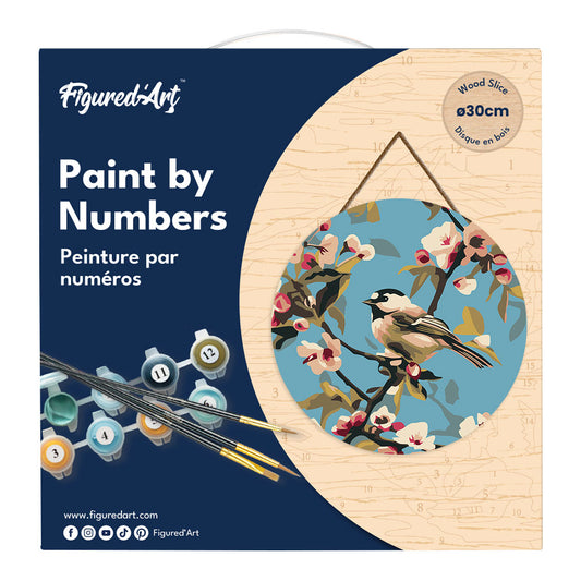 Paint by numbers on Wood Slice - Bird on Branch