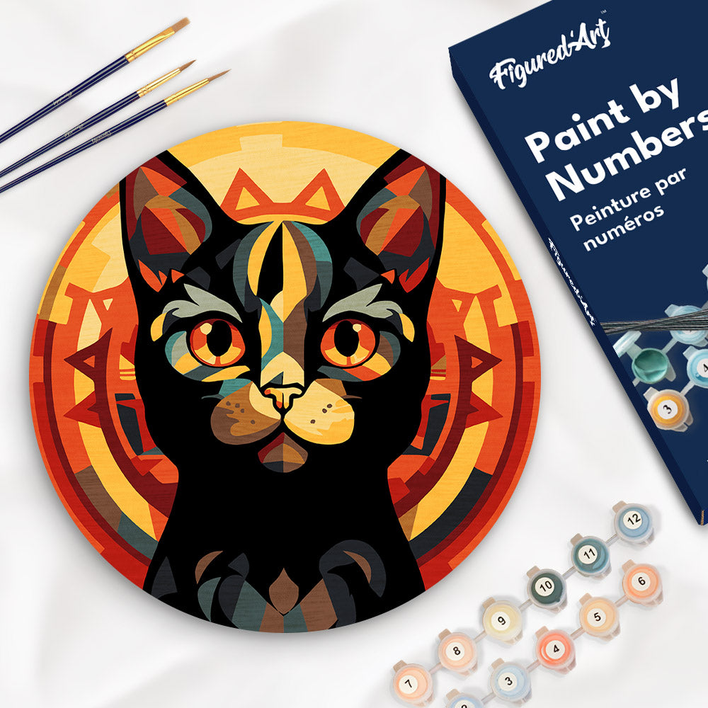 Paint by numbers on Wood Slice - Art Deco Black Cat Figured'Art UK