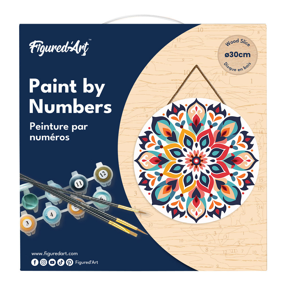 Paint by numbers on Wood Slice - Floral Mandala