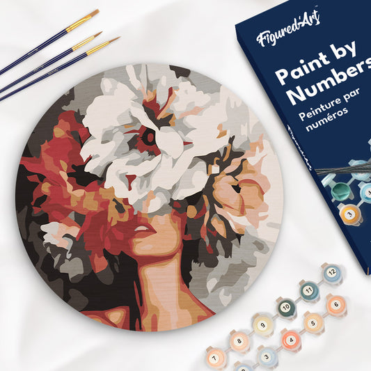 Paint by numbers on Wood Slice - Beauty Behind Flowers Figured'Art UK
