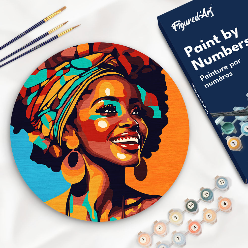 Paint by numbers on Wood Slice - African Queen Pop Art Figured'Art UK