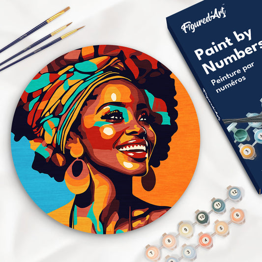 Paint by numbers on Wood Slice - African Queen Pop Art Figured'Art UK