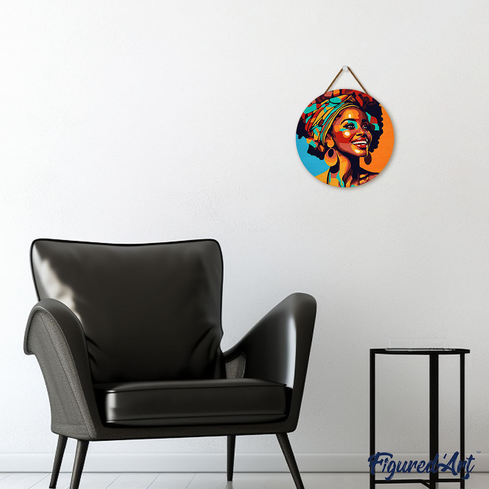 Paint by numbers on Wood Slice - African Queen Pop Art