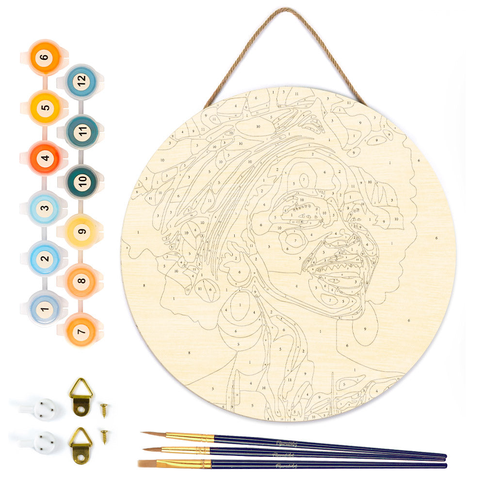 Paint by numbers on Wood Slice - African Queen Pop Art