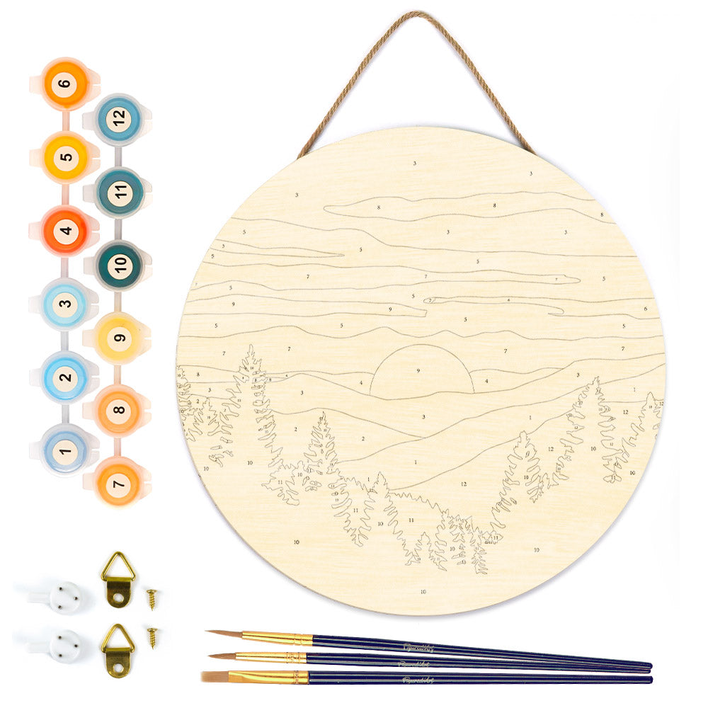 Paint by numbers on Wood Slice - Pine Forest