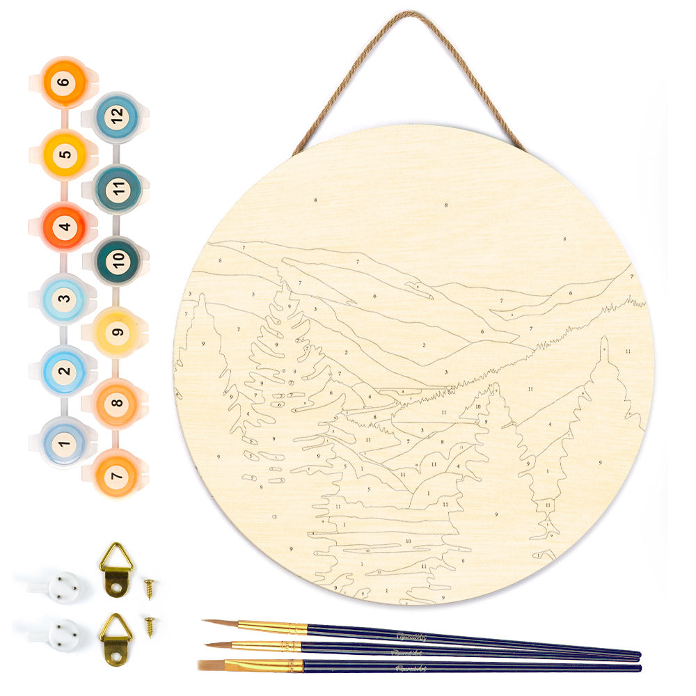 Paint by numbers on Wood Slice - Autumn Valley