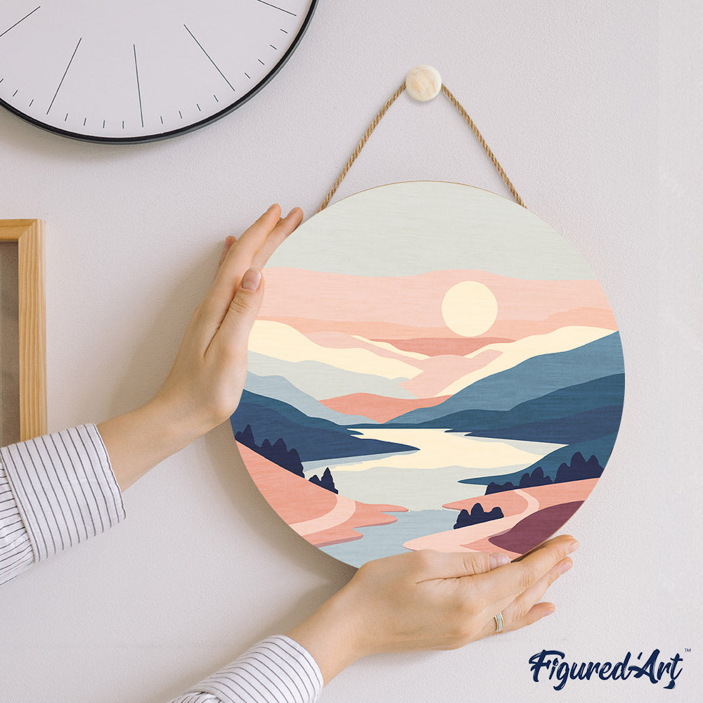 Paint by numbers on Wood Slice - Pastel Sunrise