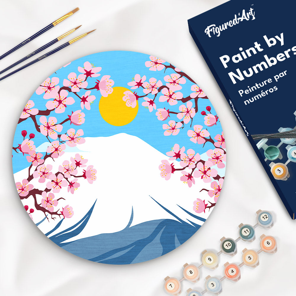 Paint by numbers on Wood Slice - Mount Fuji Figured'Art UK