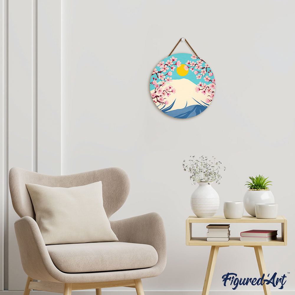 Paint by numbers on Wood Slice - Mount Fuji