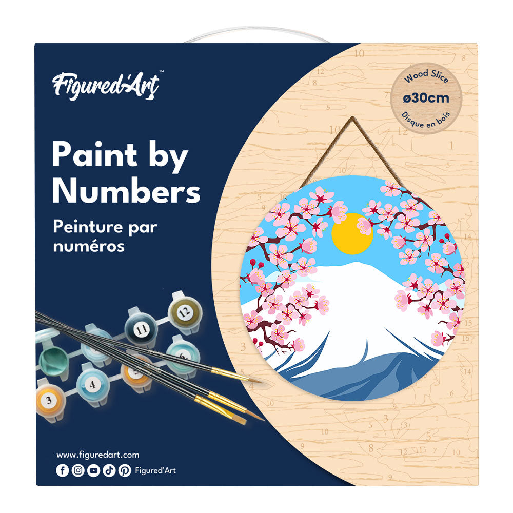 Paint by numbers on Wood Slice - Mount Fuji