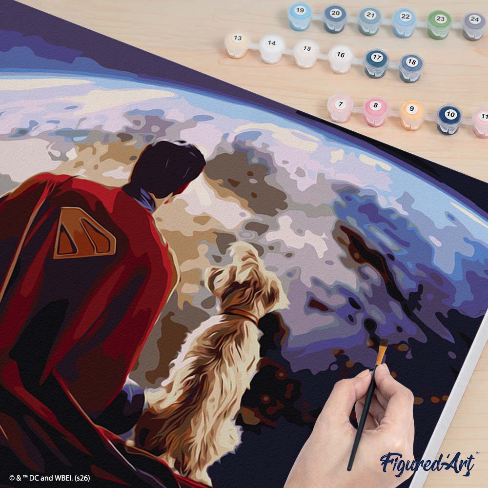 [PRE-ORDER] Paint by numbers Superman and Krypto - Framed canvas