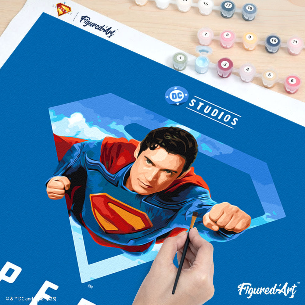 [PRE-ORDER] Paint by numbers Superman with S-Shield - Rolled canvas