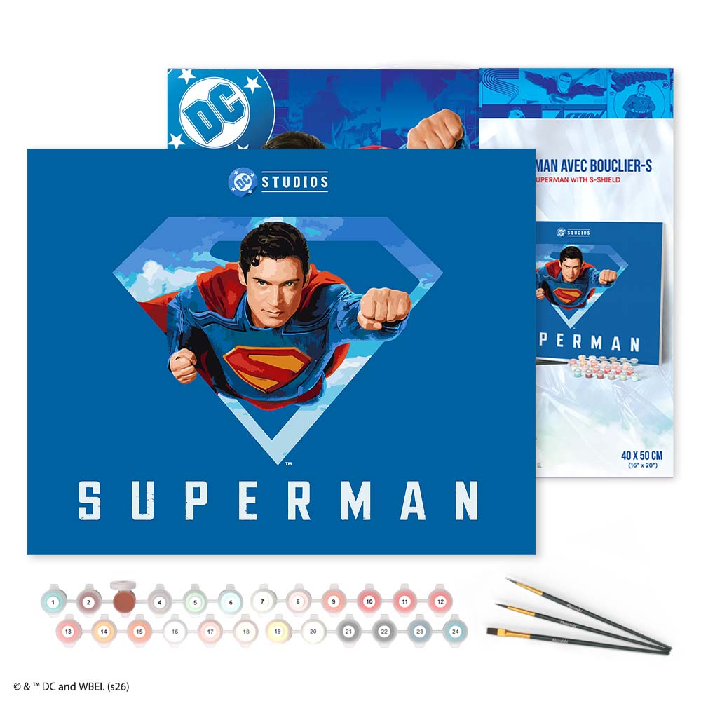 Paint by numbers kit for adults Superman with S-Shield Figured'Art UK
