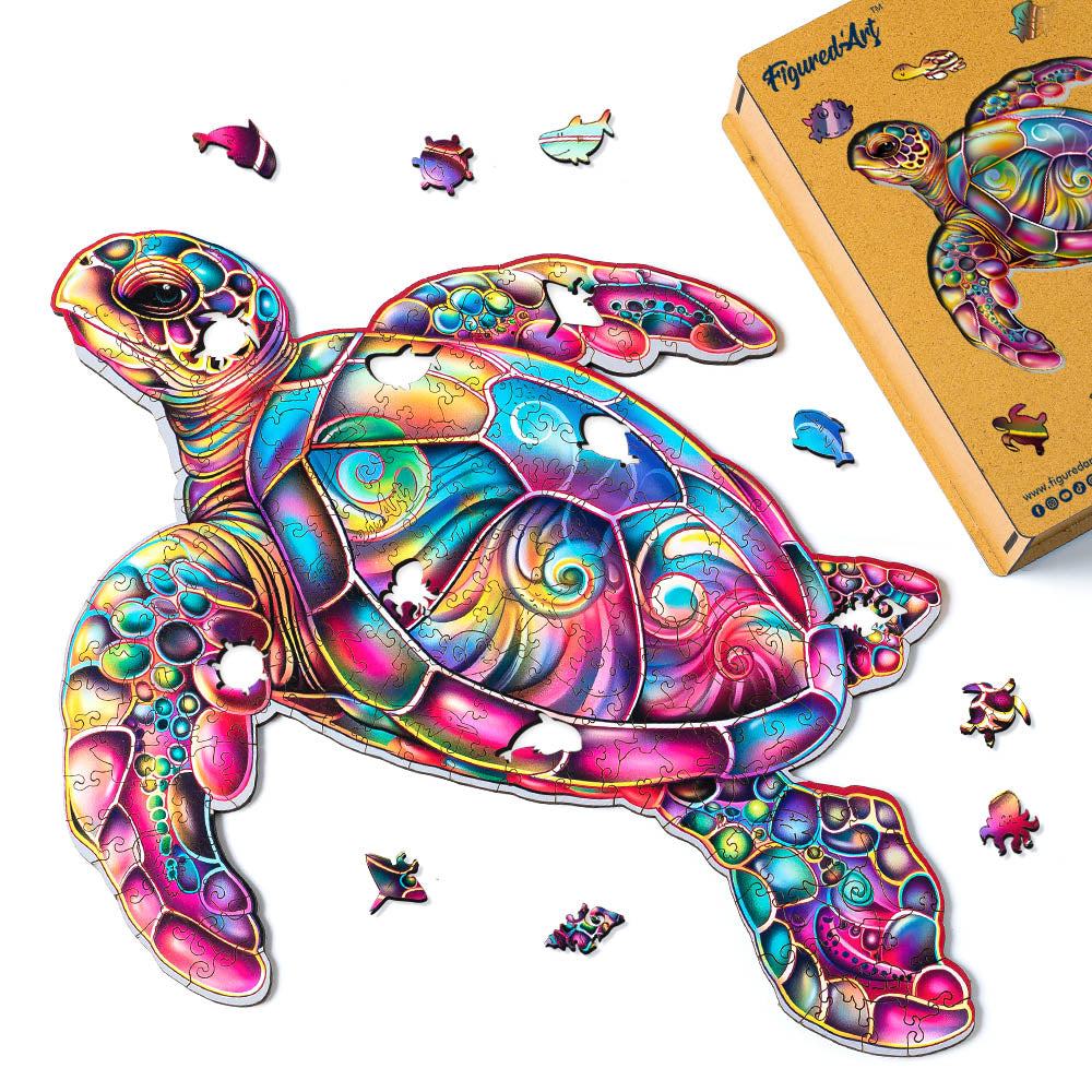Wooden Puzzle - Colorful Sea Turtle