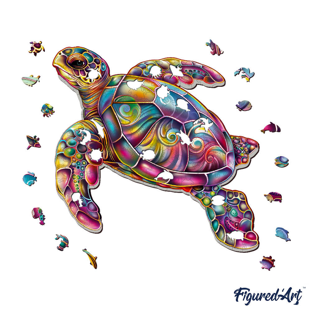 Wooden Puzzle - Colorful Sea Turtle