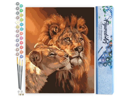 Paint by numbers Lion and Lioness Couple - Rolled canvas