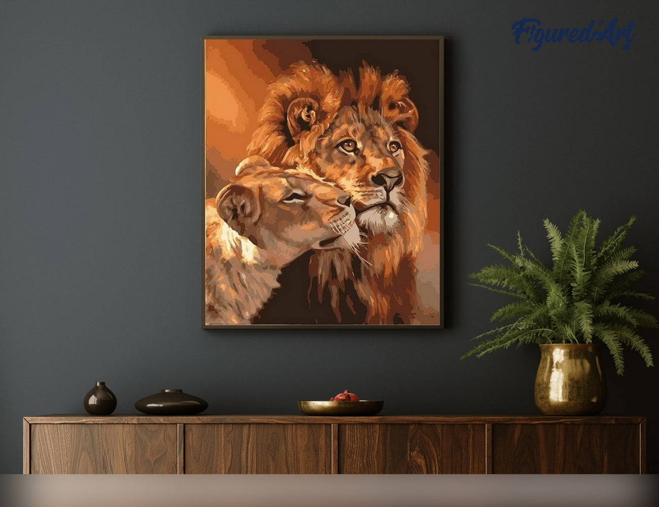 Paint by numbers Lion and Lioness Couple - Rolled canvas