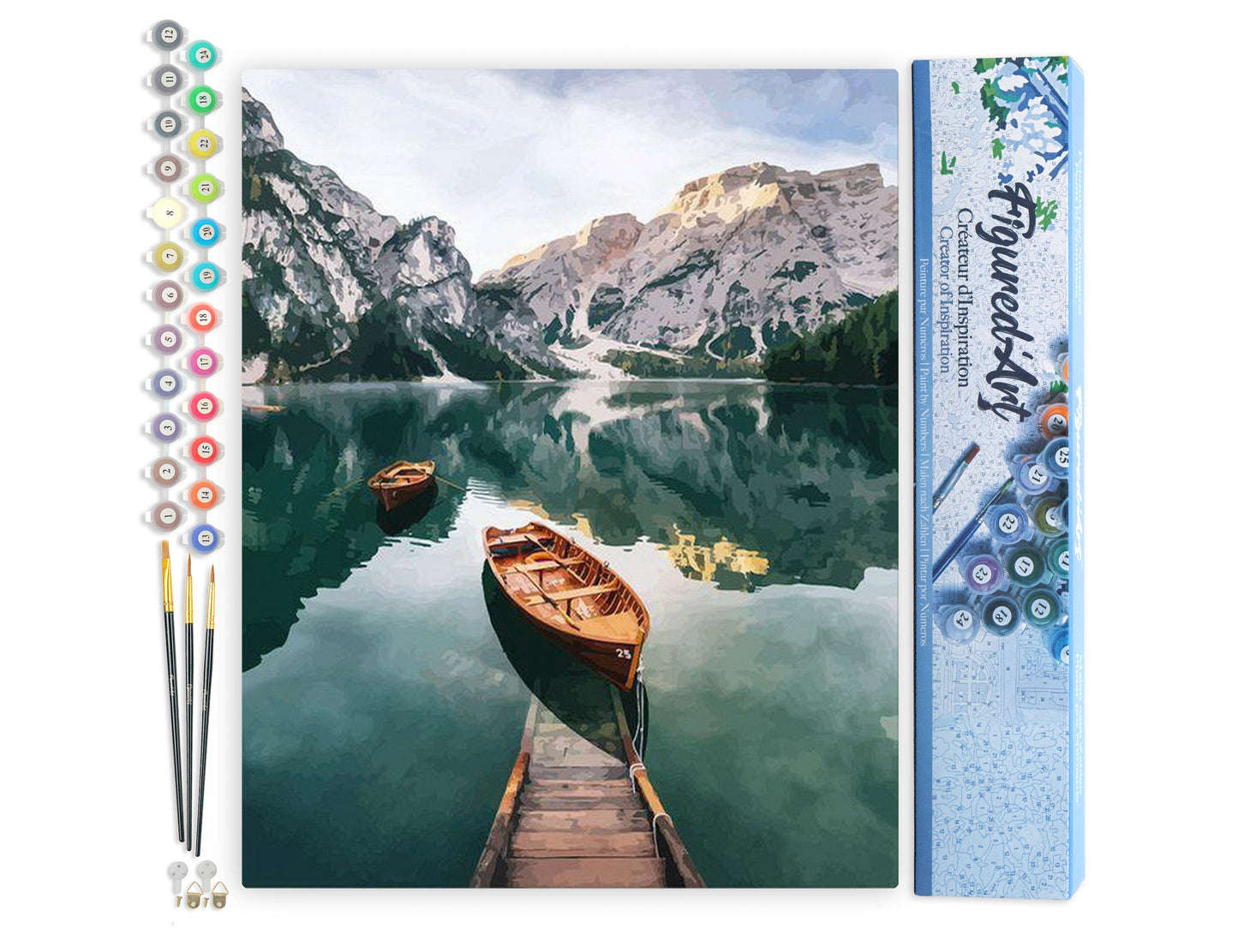 Paint by numbers Small boat and Mountain Lake - Rolled canvas