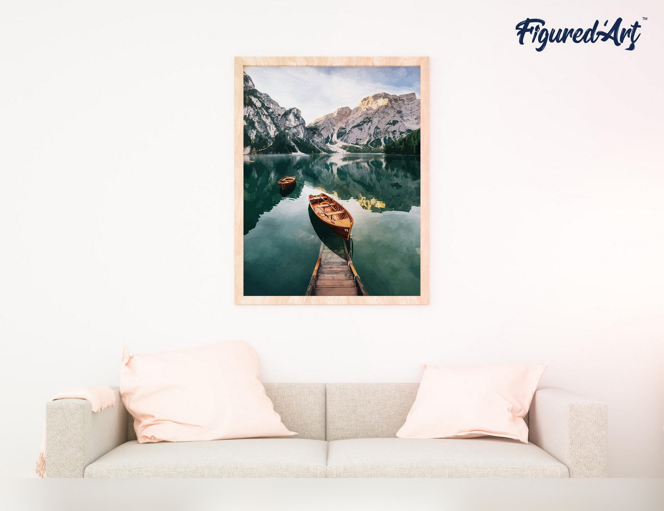 Paint by numbers Small boat and Mountain Lake - Rolled canvas