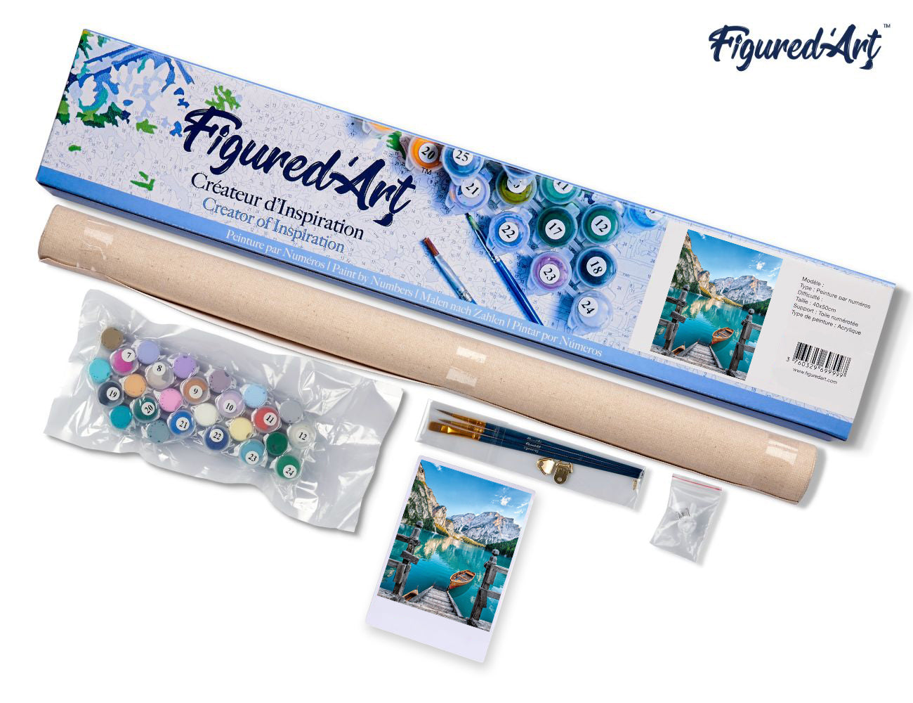 Paint by numbers Boat on the Mountain Lake - Rolled canvas