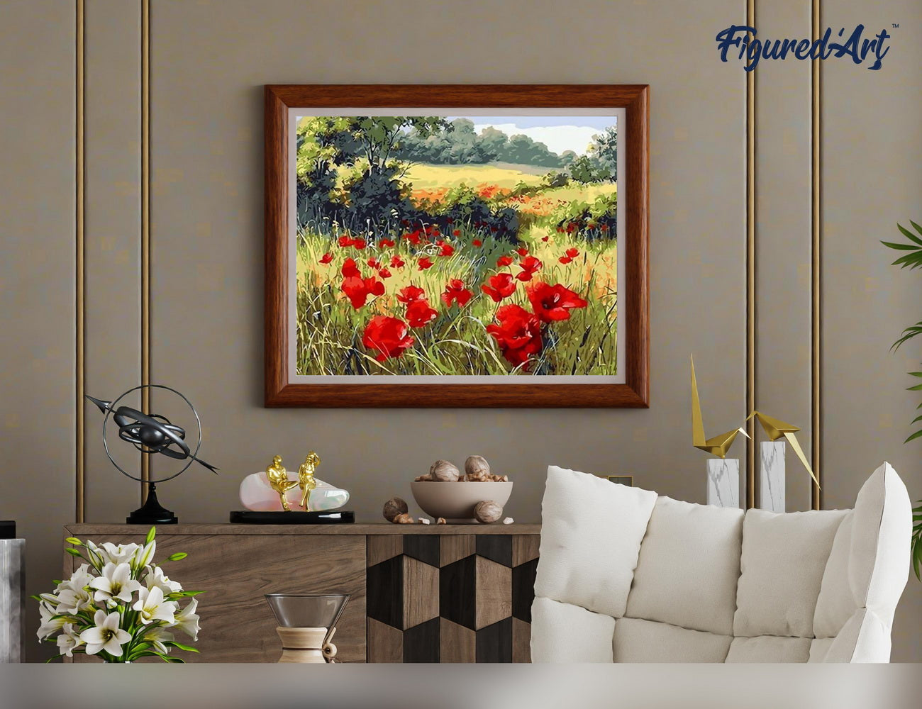 Paint by numbers Field of Poppies in the countryside - Framed canvas