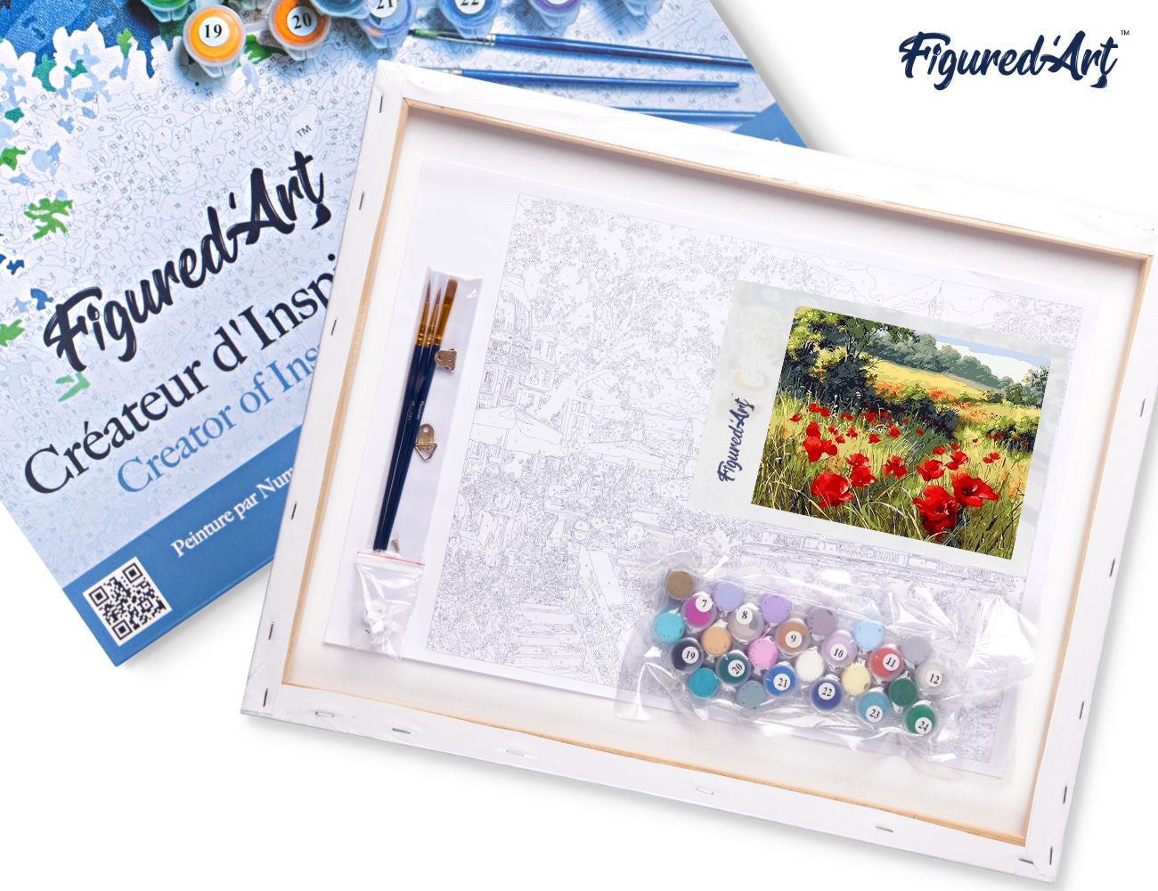 Paint by numbers Field of Poppies in the countryside - Framed canvas