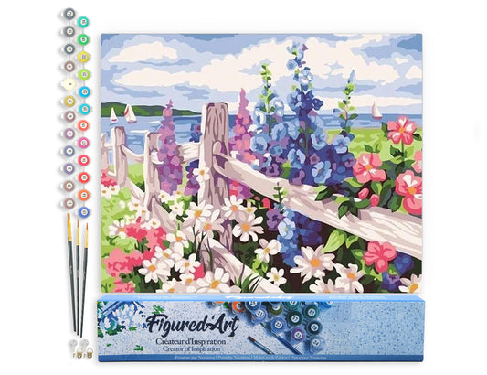 Paint by numbers Flowers and seaside background - Rolled canvas