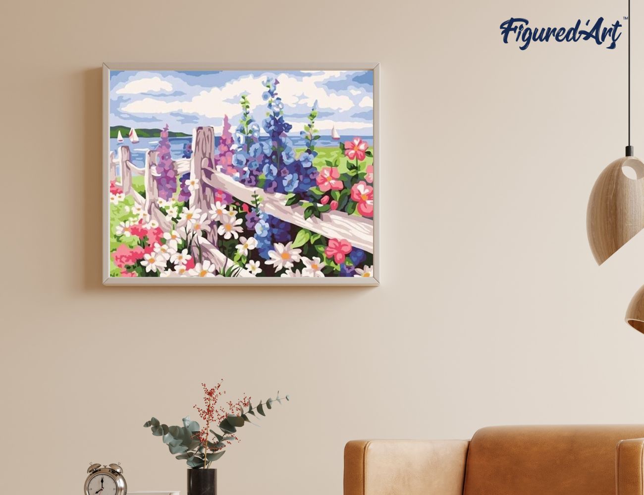 Paint by numbers Flowers and seaside background - Rolled canvas