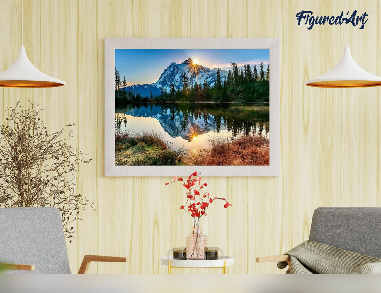 Paint by numbers Lake and Mountain reflection - Framed canvas