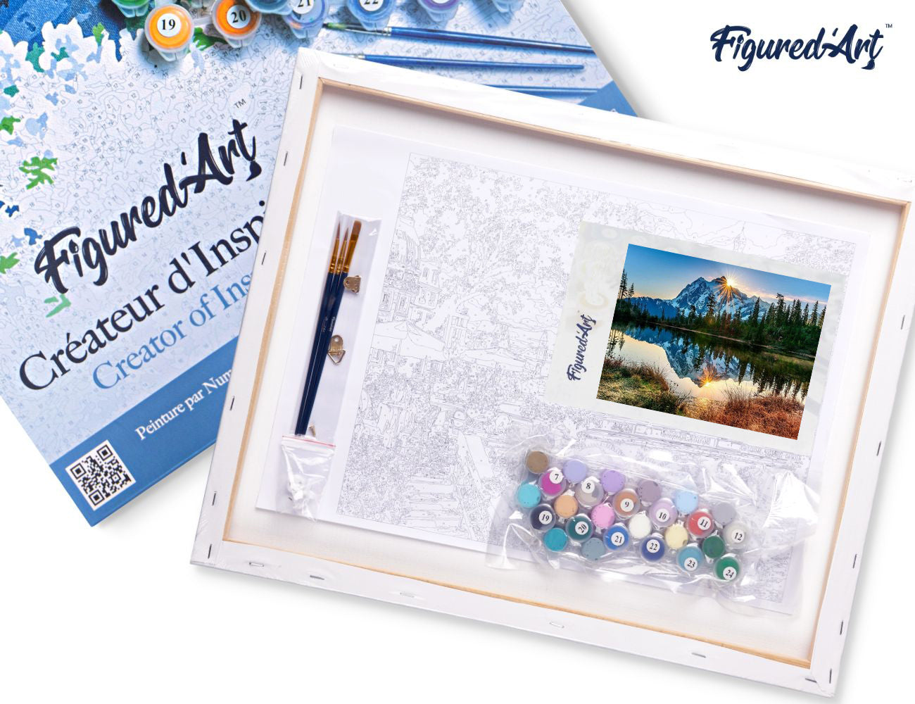 Paint by numbers Lake and Mountain reflection - Framed canvas